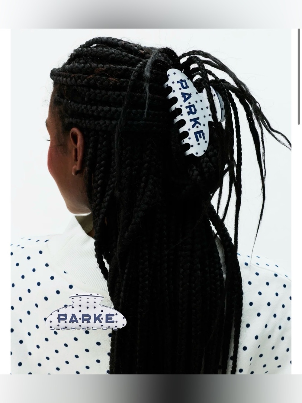 Parke White and blue Polka Dot claw clip new 2026